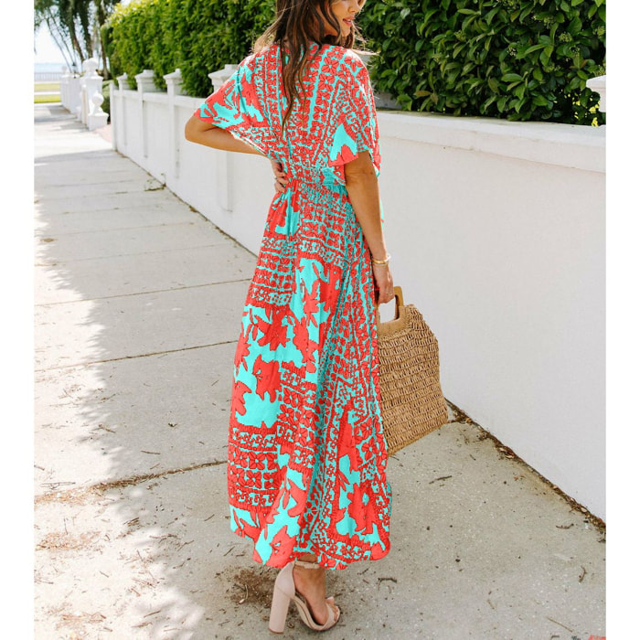 Vestido - turquesa y coral