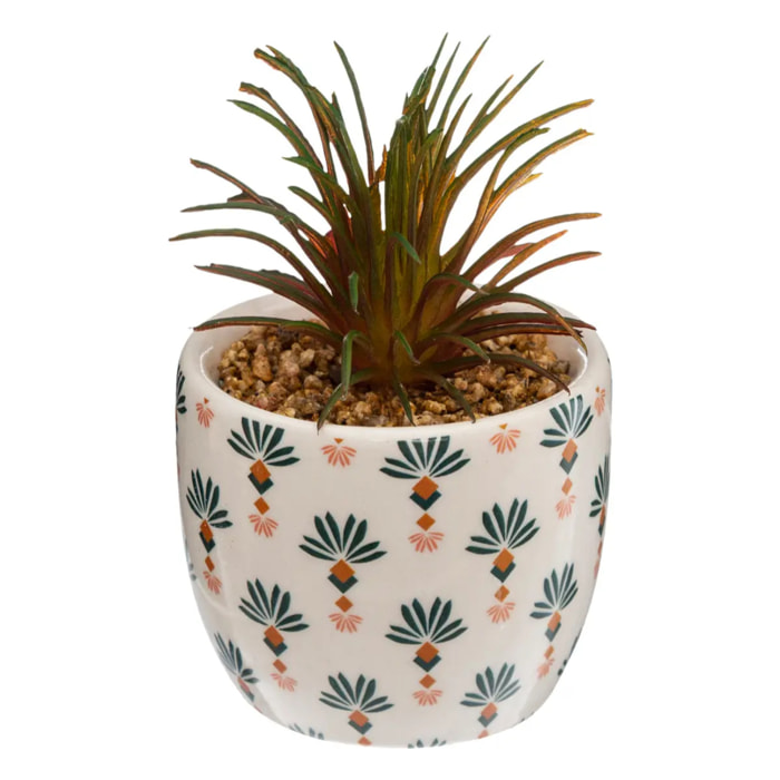 Plante artificielle - pot imprimé en porcelaine - H9 cm