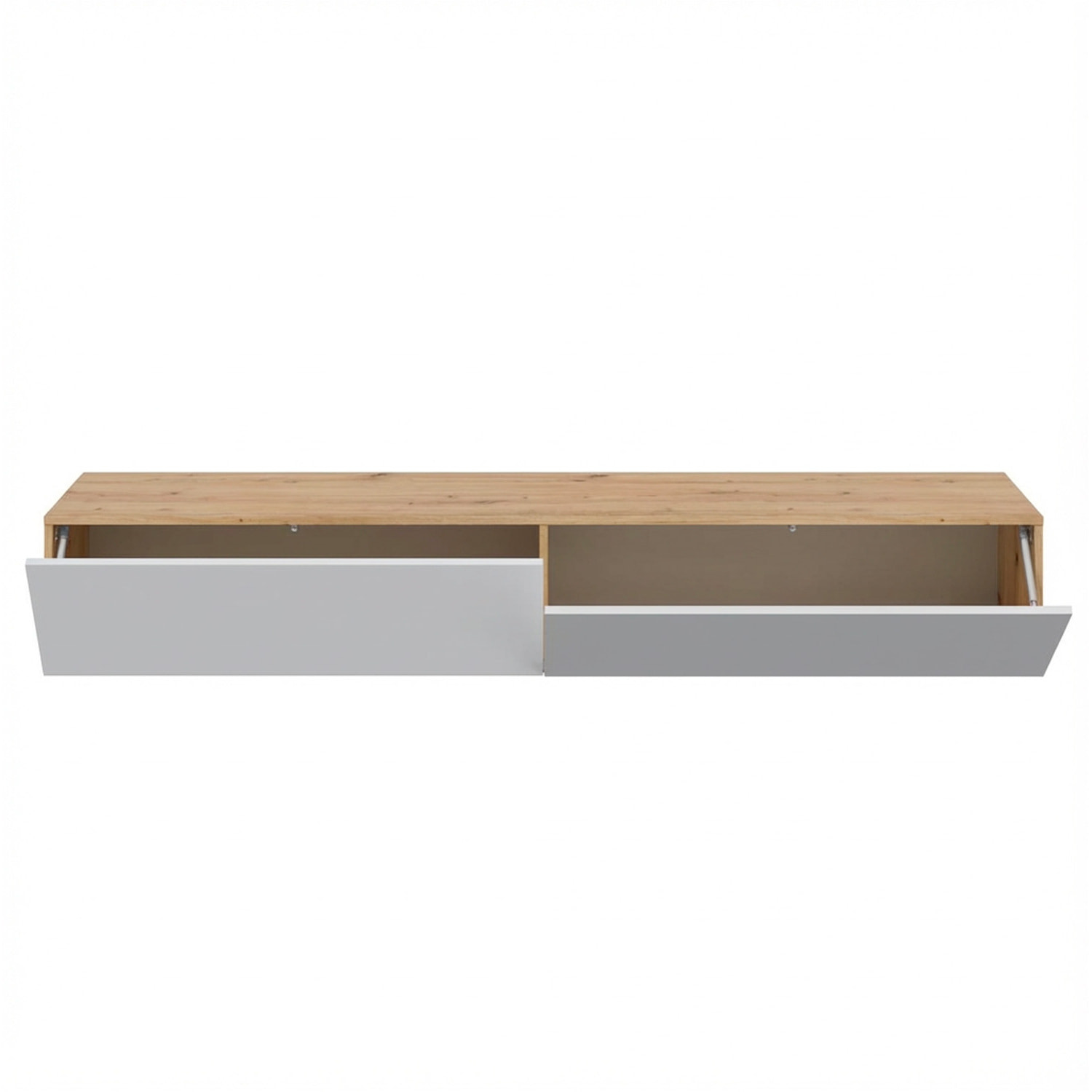 Mobile TV Sospeso Da 180 Cm Parete Attrezzata Con 2 Ante Push Porta TV Moderno In Pannelli Melaminici E1 180 x 34,5 x 28 Cm Rovere E Bianco Opaco