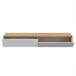 Mobile TV Sospeso Da 180 Cm Parete Attrezzata Con 2 Ante Push Porta TV Moderno In Pannelli Melaminici E1 180 x 34,5 x 28 Cm Rovere E Bianco Opaco
