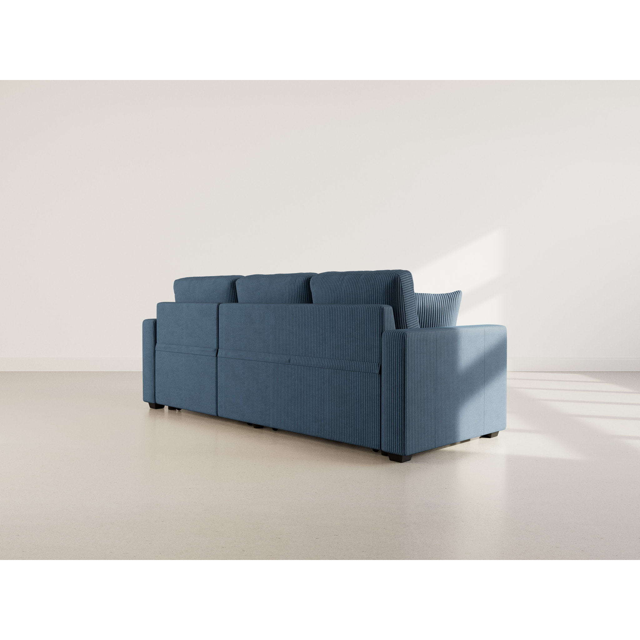 Cyrus - Canapé droit 3 places convertible en velours côtelé - Bleu