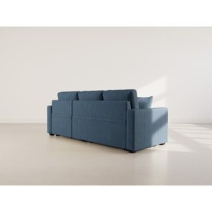Cyrus - Canapé droit 3 places convertible en velours côtelé - Bleu