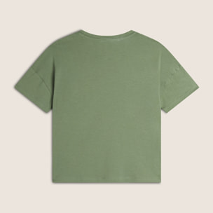 T-shirt donna comfort fit corta con stampa e spacchi