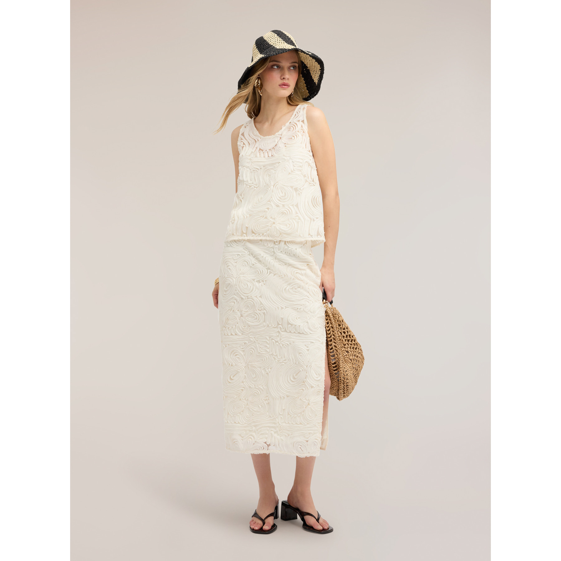 Motivi - Top in tulle con ricamo tridimensionale - Bianco