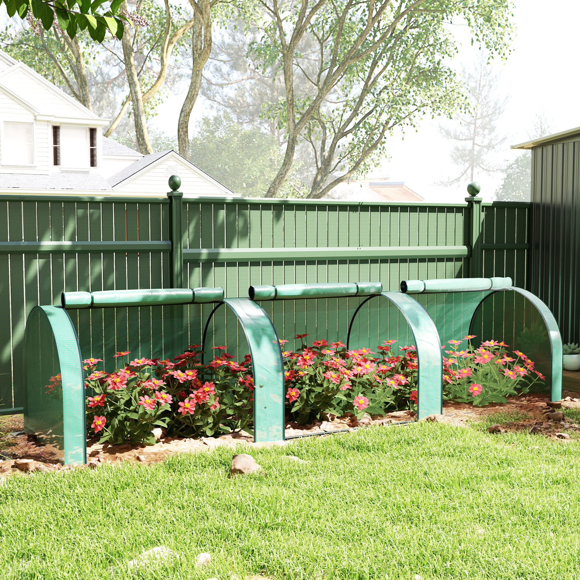 Serre tunnel 3 fenêtres enroulables acier PE vert