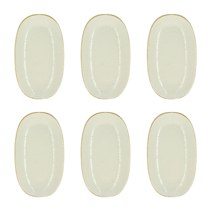 Lot de 6 assiettes ovales en porcelaine blanche et liseré beige 23,5cm NUANCE