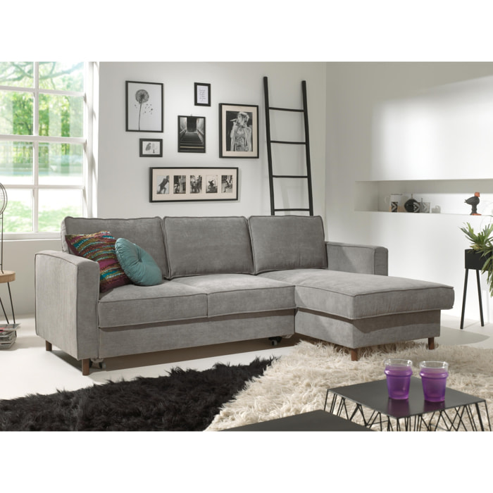 Jake - canapé d'angle droit - convertible avec coffre - 4 places - en velours côtelé - Gris clair