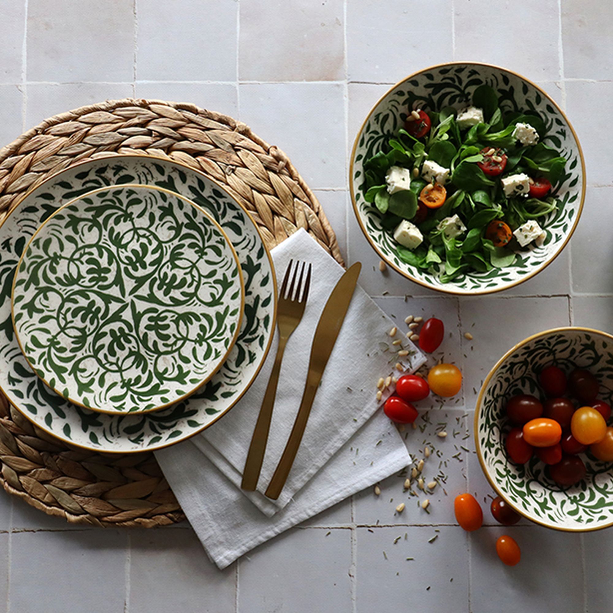 Service de table 48 pièces en grès blanc et vert HERACLEE