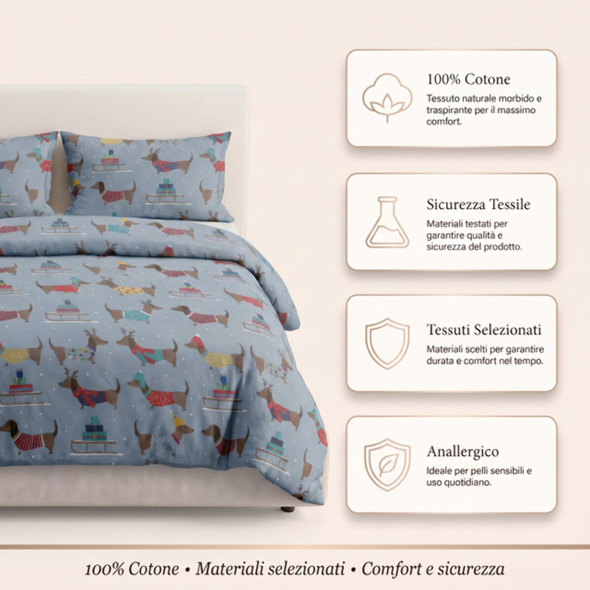 Set copripiumino in cotone con sacco e federa, morbido e traspirante, leggero e resistente 118 g/m², ideale per uso quotidiano, certificato OEKO-TEX, facile da lavare, comfort naturale e praticità per la biancheria da letto