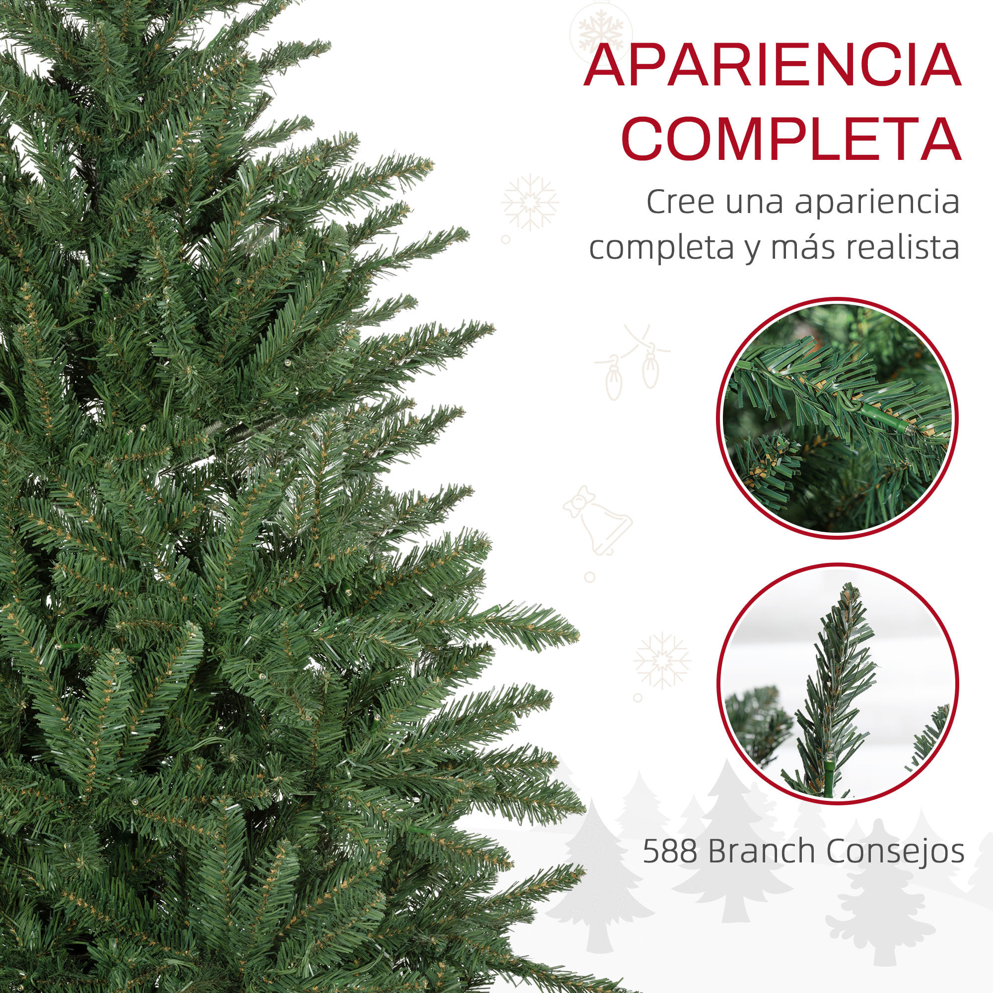 Árbol de Navidad 150 cm Árbol de Navidad Artificial con 220 Luces LED 588 Ramas y Soporte de Metal Árbol Navideño para Salón Interior Verde