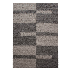 GALA - Tapis shaggy à poils longs motif géométrique taupe