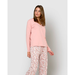 Pigiama lungo in cotone rosa pallido meghan con scollo a v