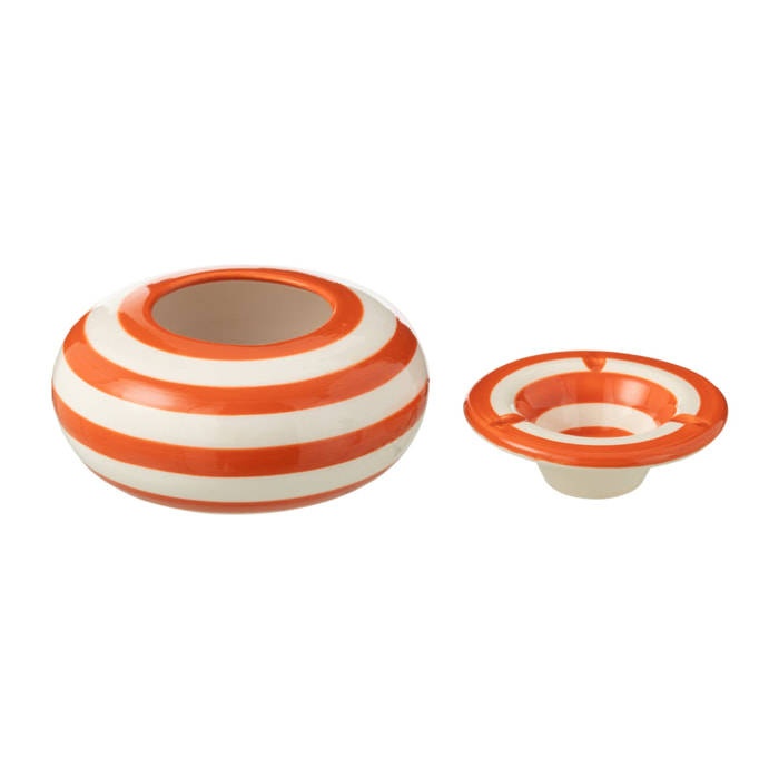 J-Line cendrier Granada Stripes - céramique - blanc/orange - large