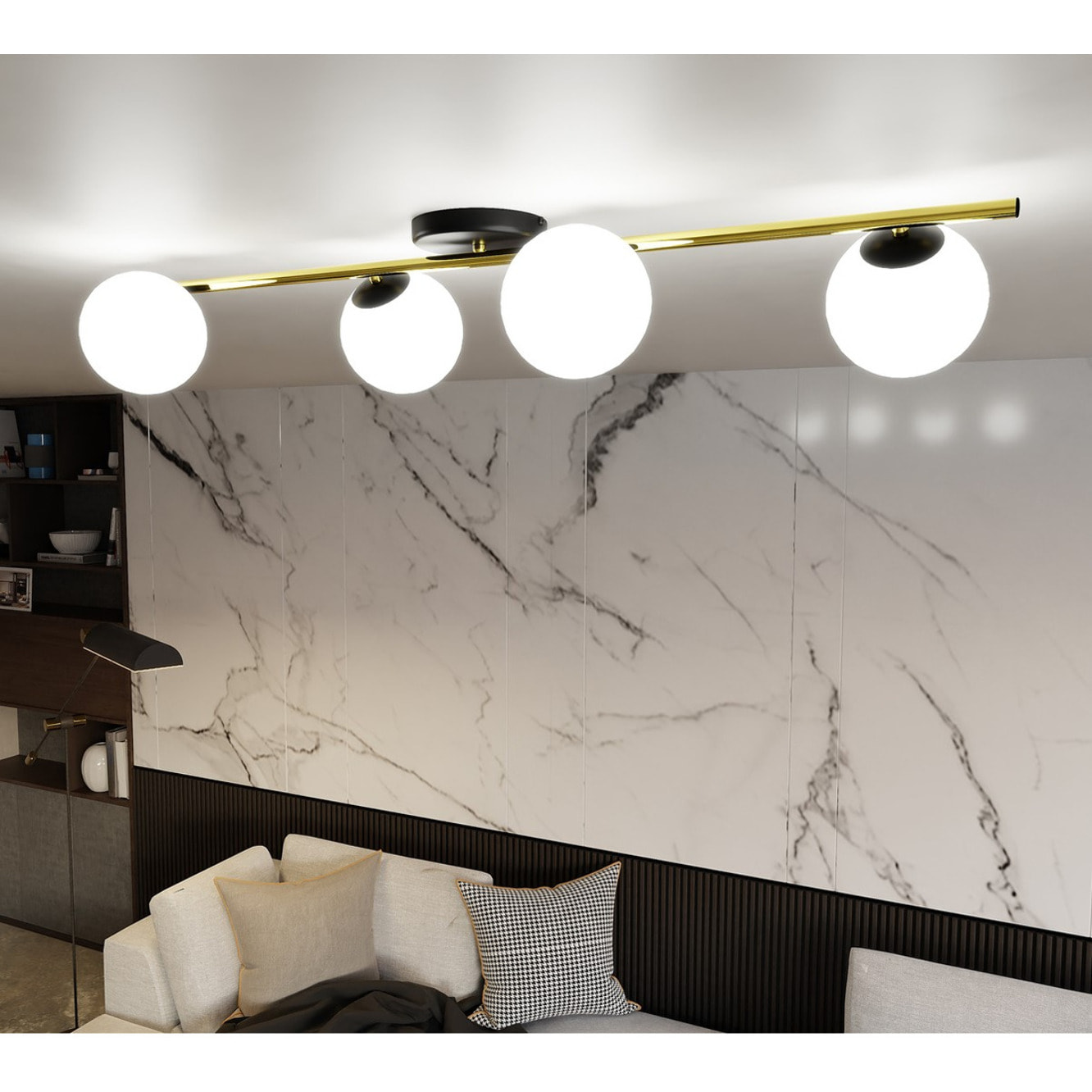 Lampada a sospensione SPLENDI in acciaio nero e oro con diffusori in vetro