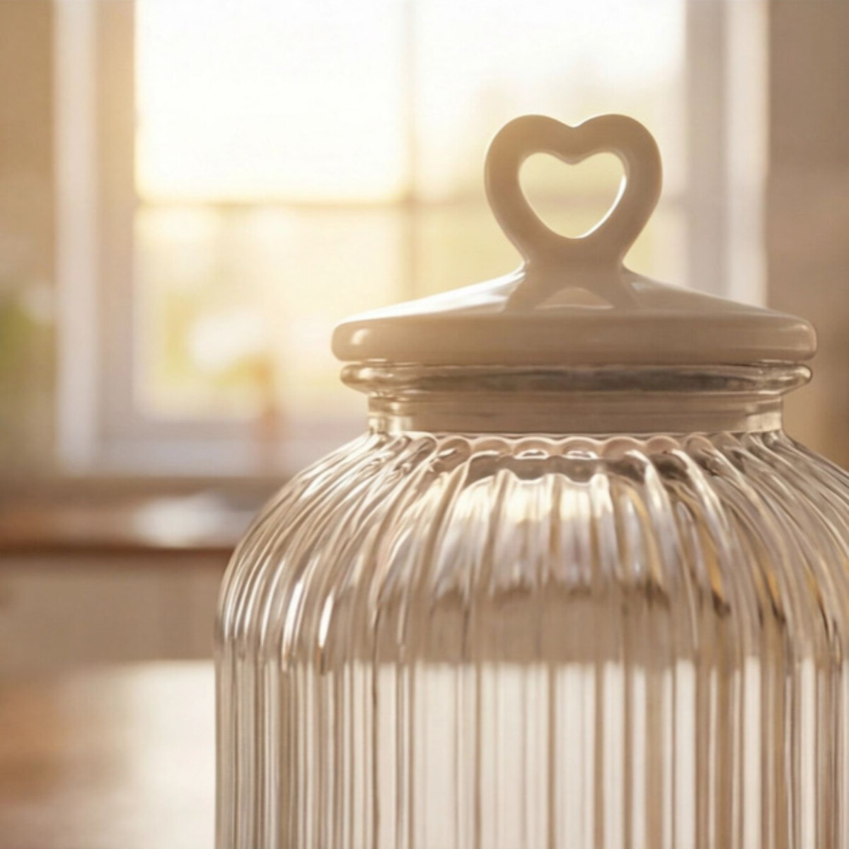Barattolo in vetro con tappo in ceramica a cuore, contenitore alimenti trasparente, ideale per zucchero caffè biscotti e pasta, design elegante e pratico, organizer cucina resistente, facile da pulire