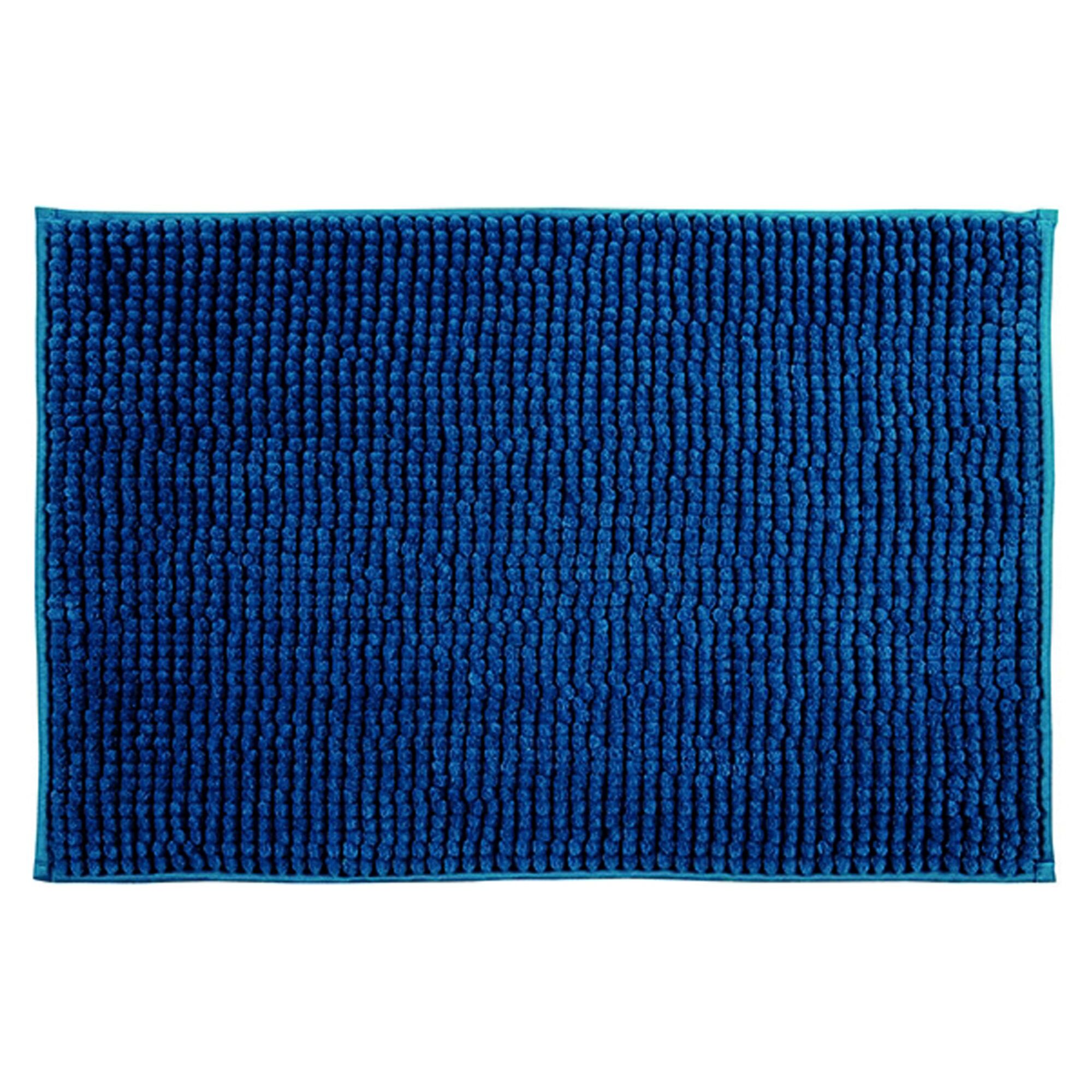 Alfombra de baño MSV "Chenille" antideslizante de microfibra en color azul oscuro 60 x 90 cm