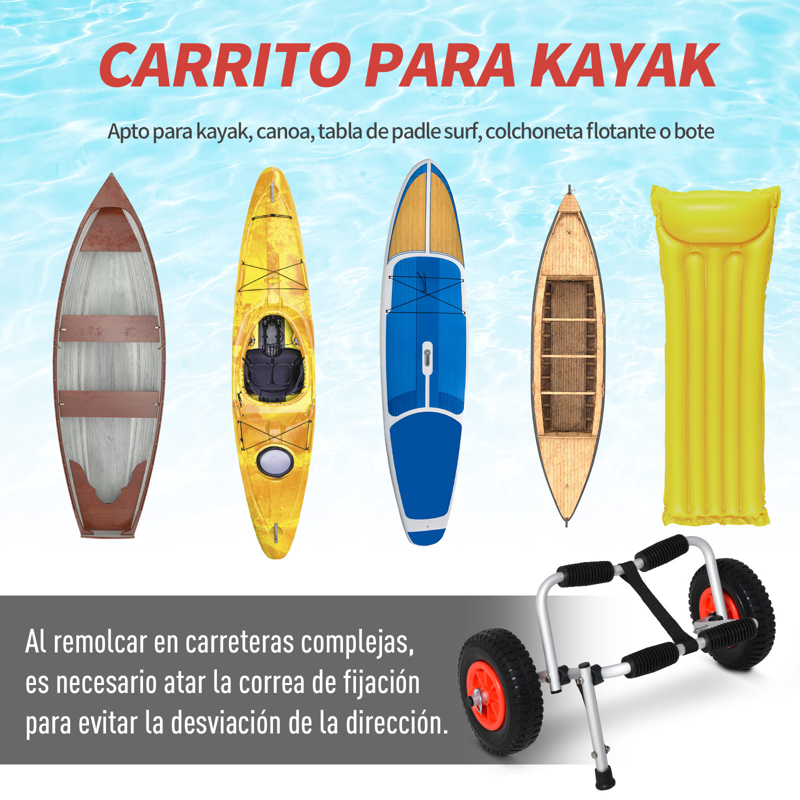 Carro de Transporte Plegable para Kayak 75 kg Aluminio Canoa 57,5x33x24 cm Plata