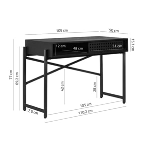 Console industrielle bois et métal noir avec porte coulissante ajourée 110 cm - MALIA