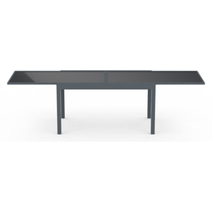 Table de jardin extensible en verre trempé gris foncé 135-270cm