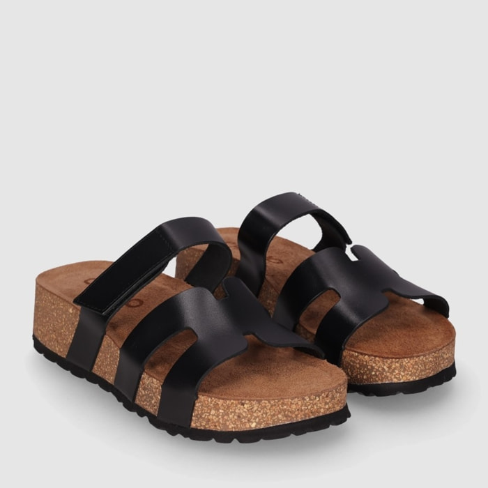 Sandalias de Serraje - Negro - Tacón: Bajo