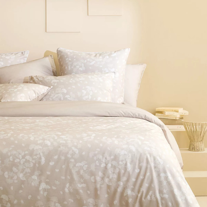 Housse de couette pur coton lavé 150 g/m² imprimé beige Souffle de ginkos naturel