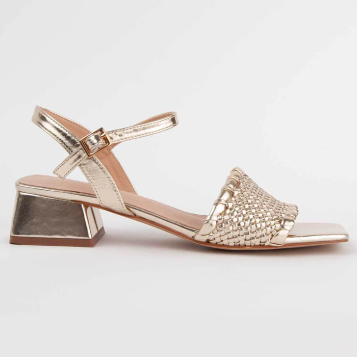 Sandalia De Tacón - Dorado - Altura: 4 Cm