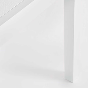 Tavolo allungabile da giardino CLIV con piano effetto legno e struttura in alluminio bianco, 80×80 – 160×80 cm