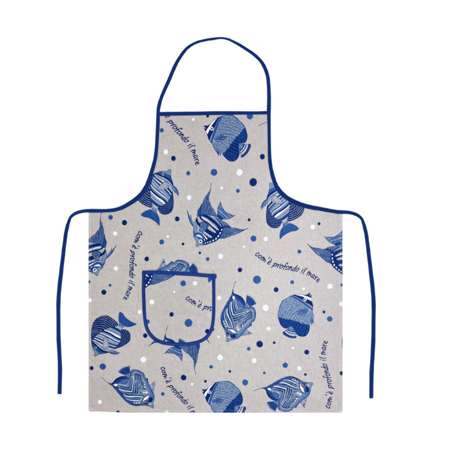 Set 2 Pezzi Grembiule Cucina Con Tasche 100% Cotone Disegno Maldive