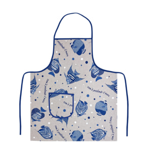 Set 2 Pezzi Grembiule Cucina Con Tasche 100% Cotone Disegno Maldive