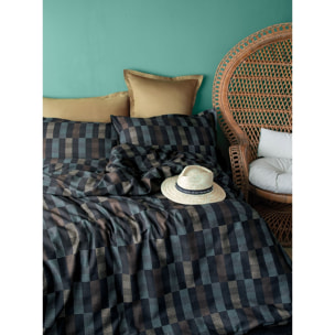 Parure housse de couette 240x220 cm et 2 taies d'oreiller 63x63cm satin de coton imprimé