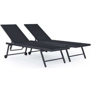 Lot de 2 bains de soleil textilène aluminium "Jolia" - Gris foncé / Noir