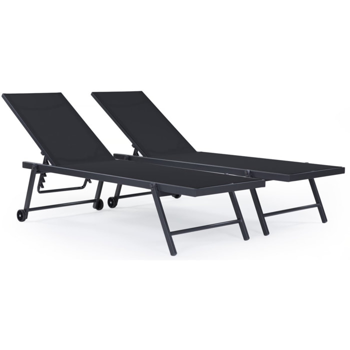 Lot de 2 bains de soleil textilène aluminium "Jolia" - Gris foncé / Noir
