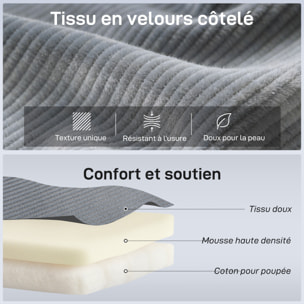 Chauffeuse 1 place convertible dossier réglable velours côtelé gris