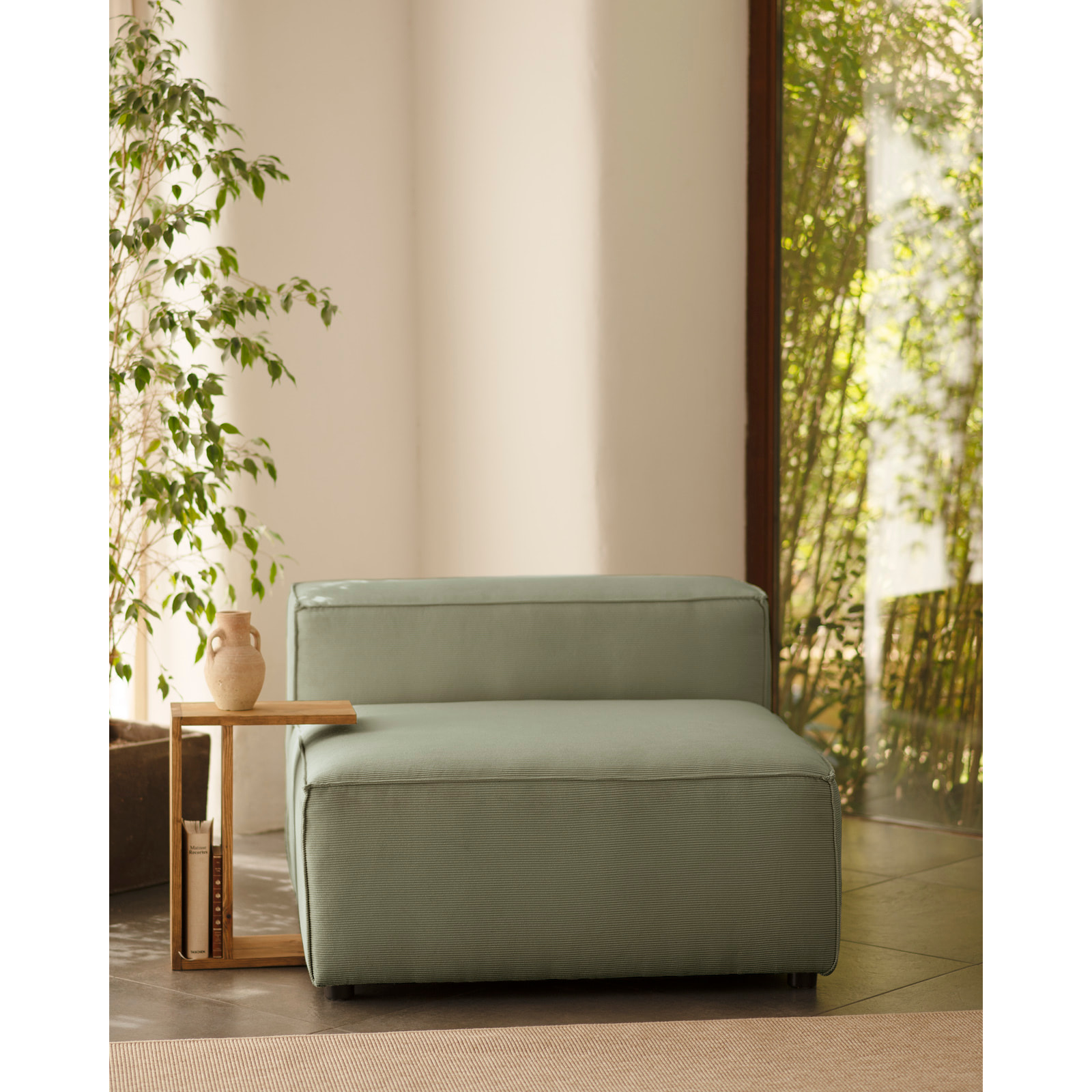 Fauteuil en velours côtelé couleur vert bleuté de 110x90cm Hauteur: 70 Longueur: 110 Largeur: 90