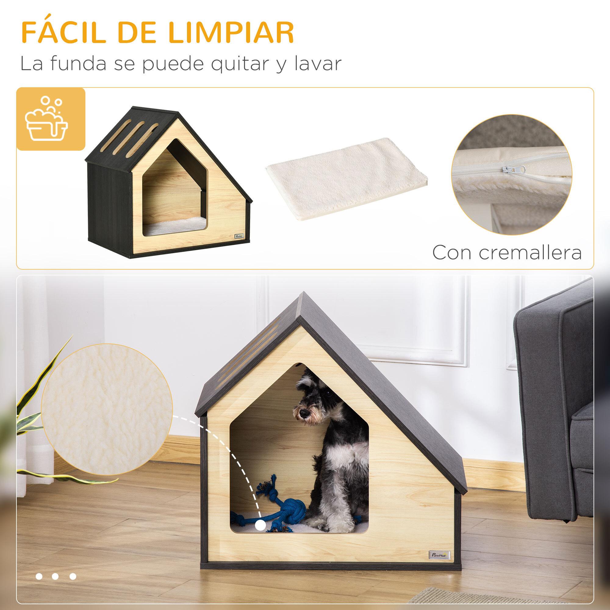 Caseta de Madera de Perros Interior con Cojín Suave 3 Ventilaciones 60x40x59,2cm