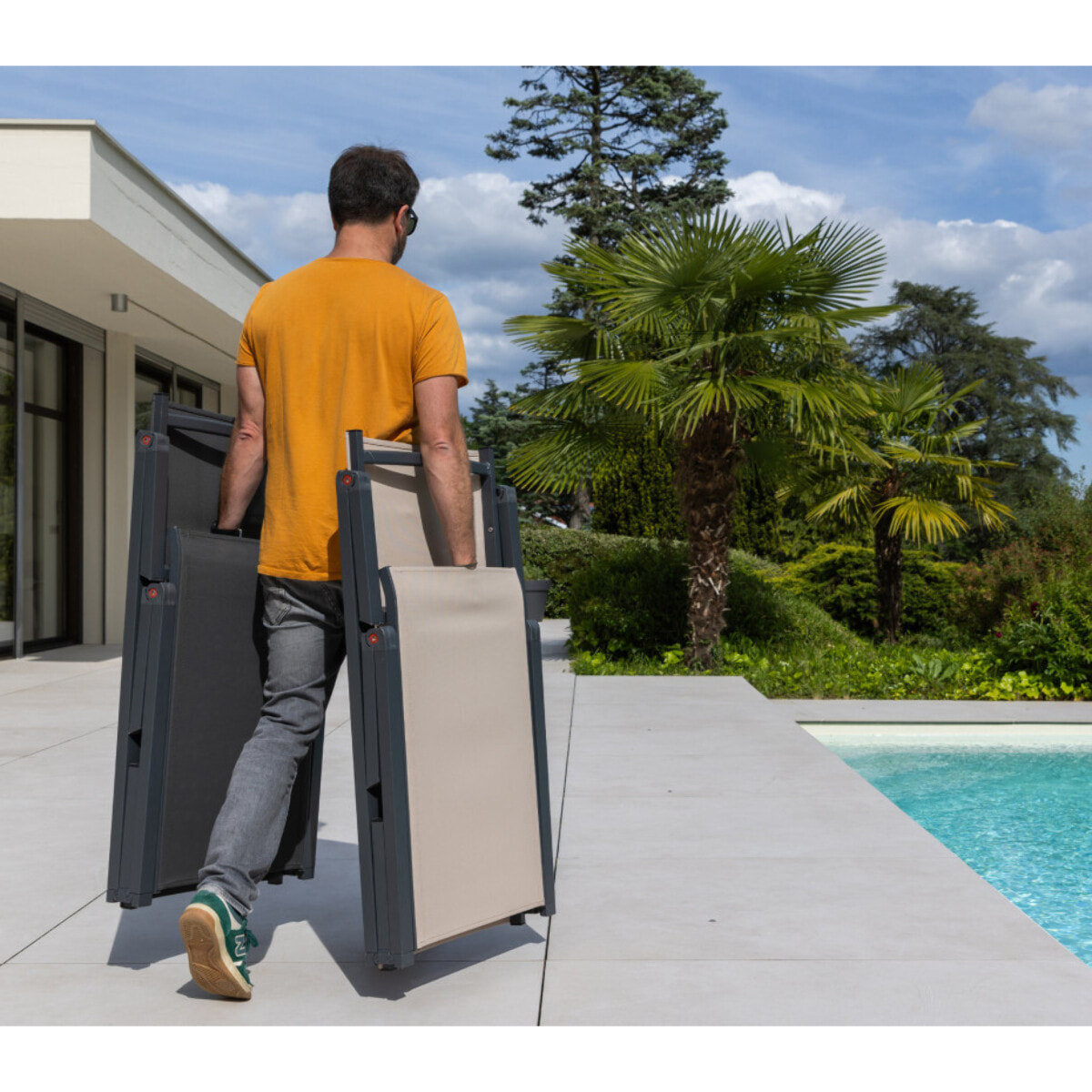 Transat de jardin en aluminium - pliable - gris anthracite - NARA