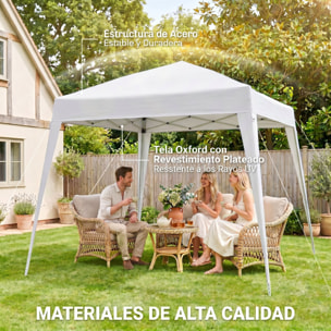 Outsunny Carpa Plegable 2,4x2,4 m, Pop-up, Cenador Pabellón de Jardín, Altura Ajustable con Bolsa de Transporte, Anti-UV, Impermeable, Gazebo para Camping, Fiestas, Exterior, Blanco