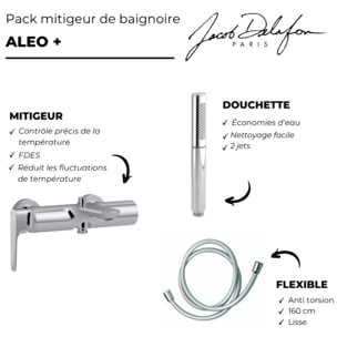 Pack mitigeur bain douche Aléo+ + douchette Shift Ellipse + flexible lisse 160 cm