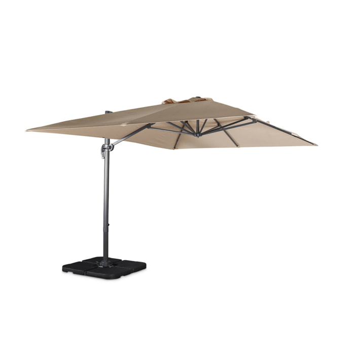 Parasol déporté rectangulaire beige 3x4m + dalles à lester 50x50cm