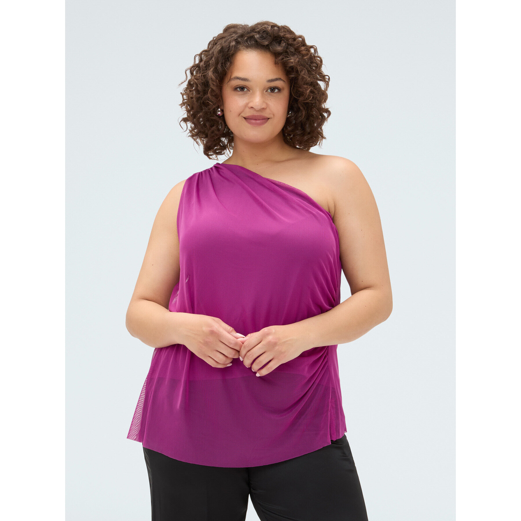 Fiorella Rubino - Top monospalla in tulle con drappeggio - Fucsia