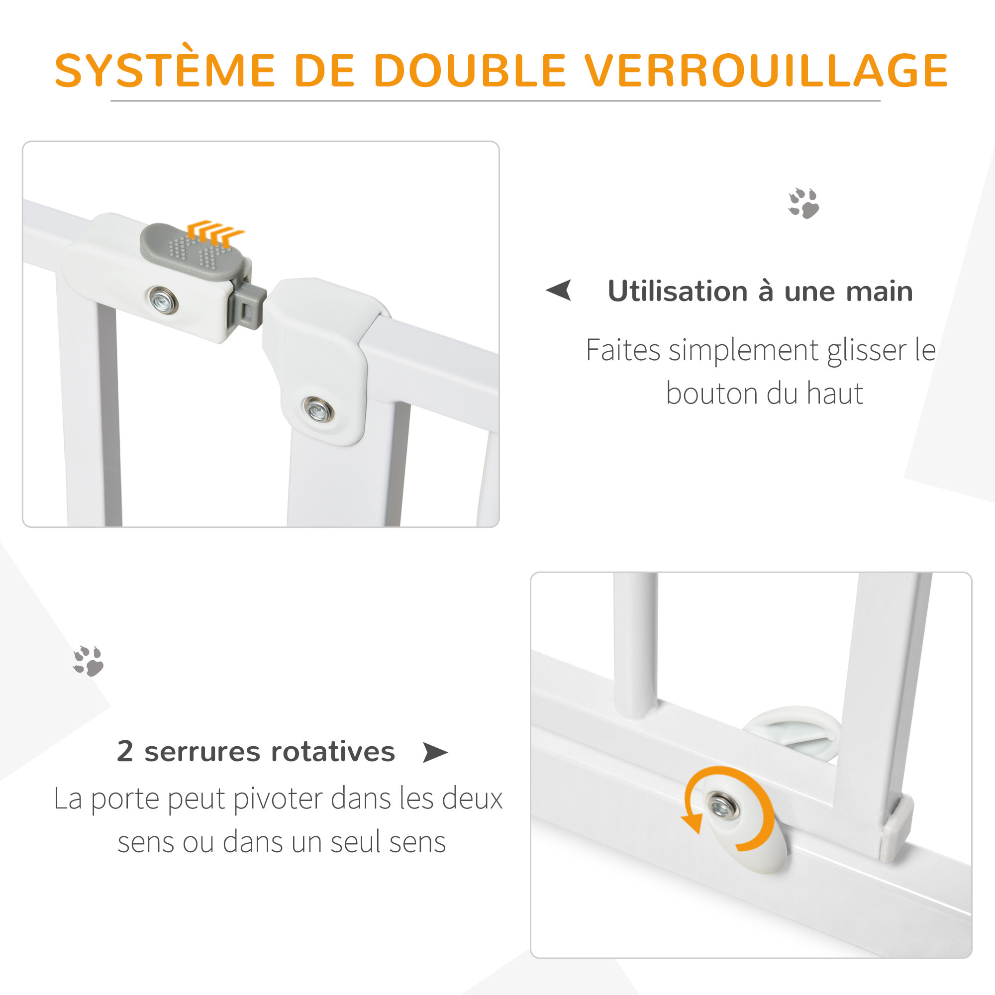 Barrière de sécurité barrière pour animal domestique longueur réglable barrière escaliers couloirs portes sans perçage en acier et ABS dim. 75-115L x 76H cm blanc