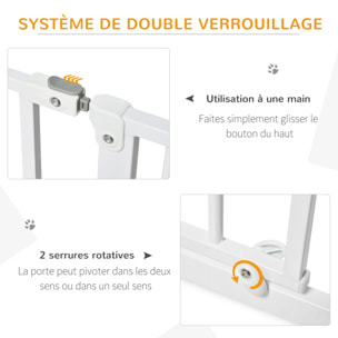 Barrière de sécurité barrière pour animal domestique longueur réglable barrière escaliers couloirs portes sans perçage en acier et ABS dim. 75-115L x 76H cm blanc