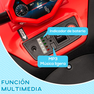 Quad Eléctrico para Niños de Batería 12V Coche Eléctrico para Niños de +3 Años con Velocidad 5 km/h Faros Música MP3 Avance y Retroceso Carga 30 kg Rojo