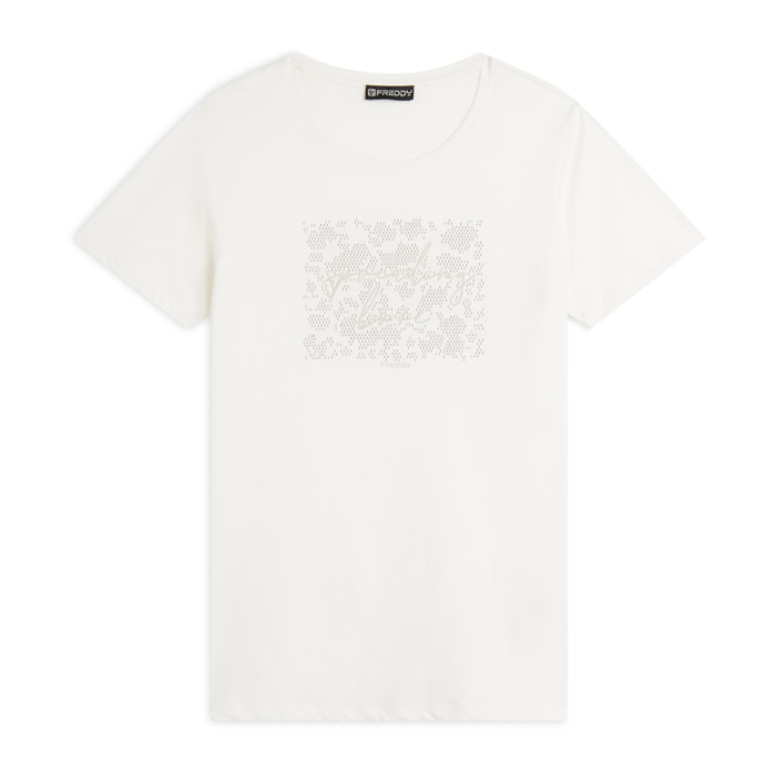 T-shirt donna comfort fit con grafica composta da strass