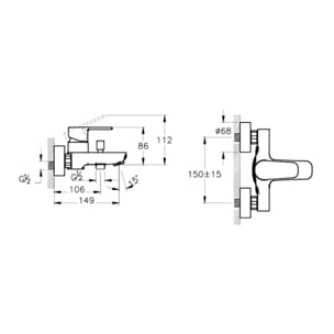 Flow Soft mitigeur bain/douche mural à levier, sans ensemble de douche, chrome (A42948)