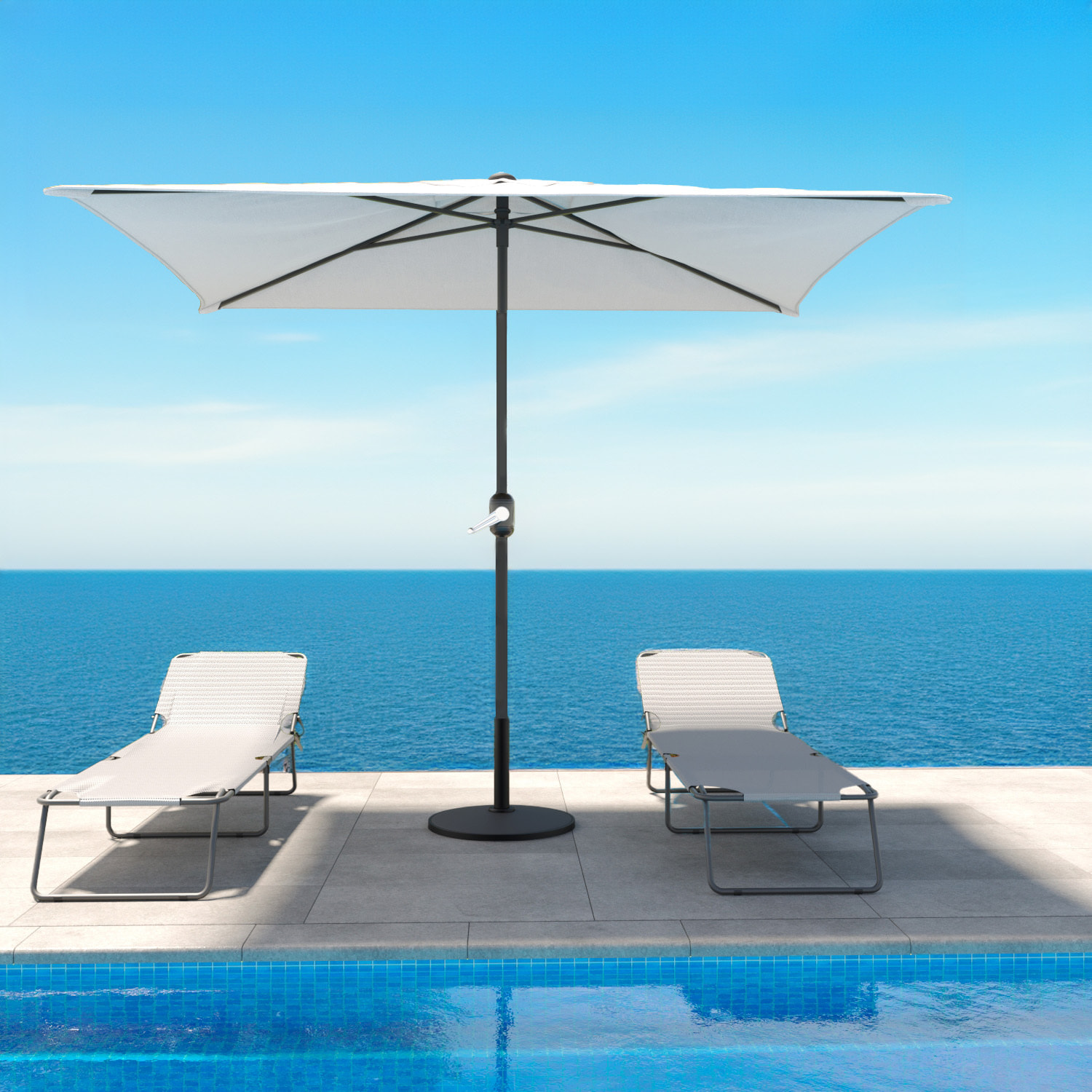 Ombrellone Rettangolare 3x2 M Da Giardino Parasole Per Balcone Con Air Vent Apertura A Manovella Anti UV Idrorepellente Mare Spiaggia Piscina Bianco