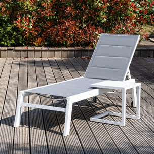 Set bain de soleil et table d'appoint BARBADOS en textilène gris - aluminium blanc