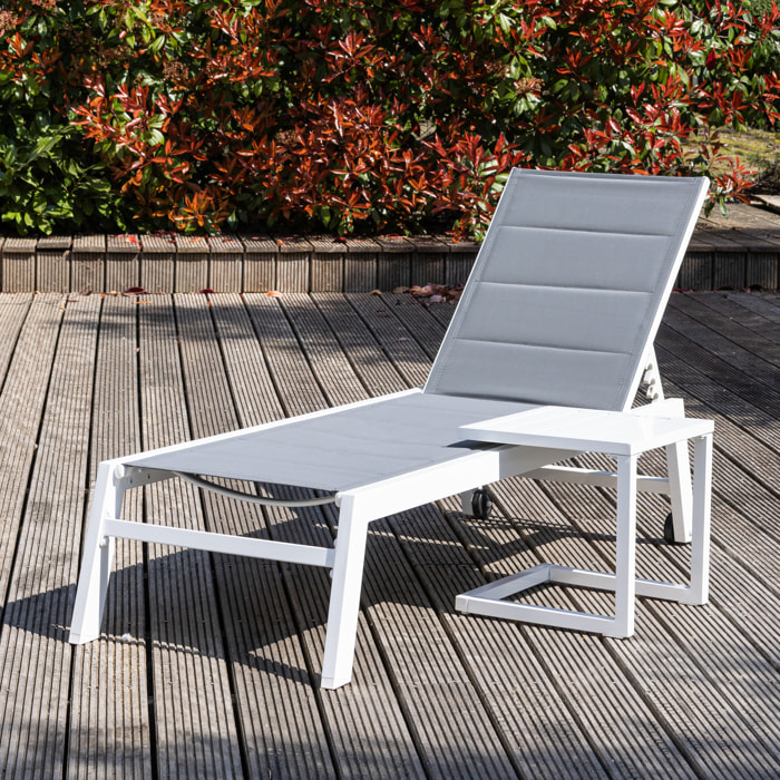 Set bain de soleil et table d'appoint BARBADOS en textilène gris - aluminium blanc