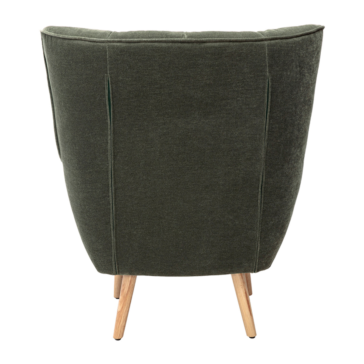 Fauteuil scandinave en tissu effet velours vert kaki et bois clair AVERY