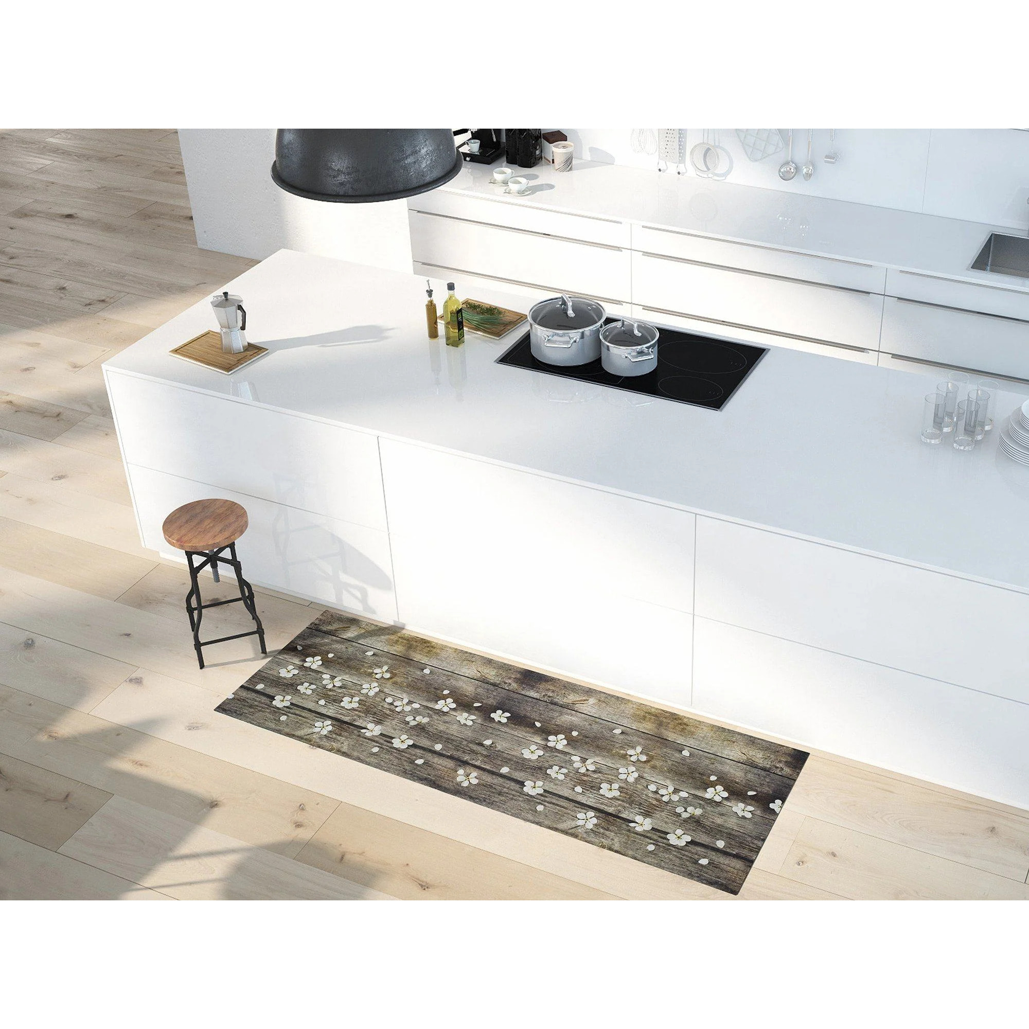 SPRINTY Alfombra vinílica de cocina diseños primaverales en marrón, varias medidas disponibles.